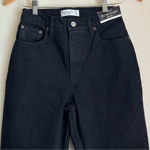 Abercrombie & Fitch The 90s Straight Ultra High Rise Jeans Curve Love Black 26 S - Picture 4 of 14